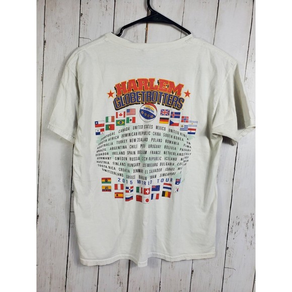 Harlem Globetrotters World Tour Shirt Size Large White Basketball Show Game VTG - Picture 5 of 10